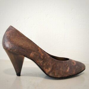 Vintage 80s BALDININI Bronze & Copper Lizard Embossed Leather Pumps, Sz. 7.5